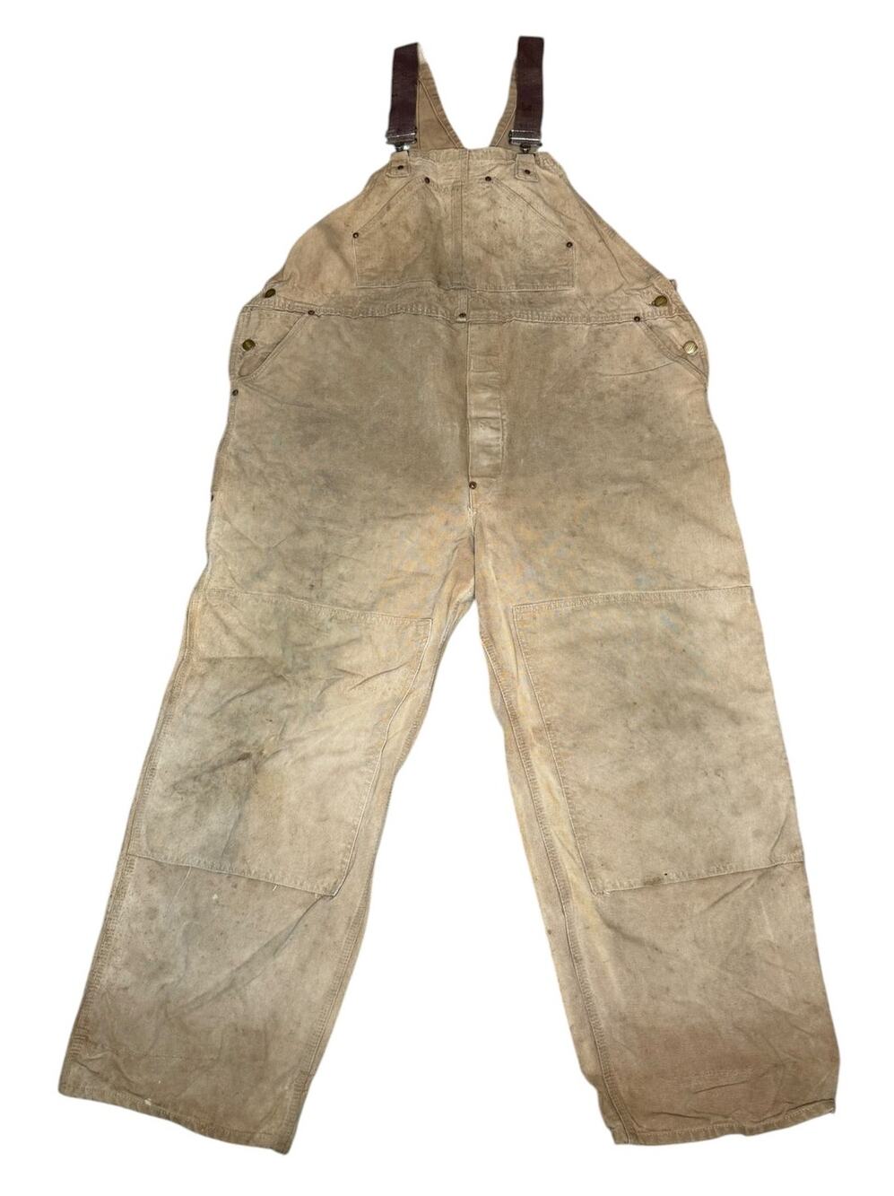 Vintage 70s Carhartt Double Knee Duck Canvas Bib Overalls Distressed